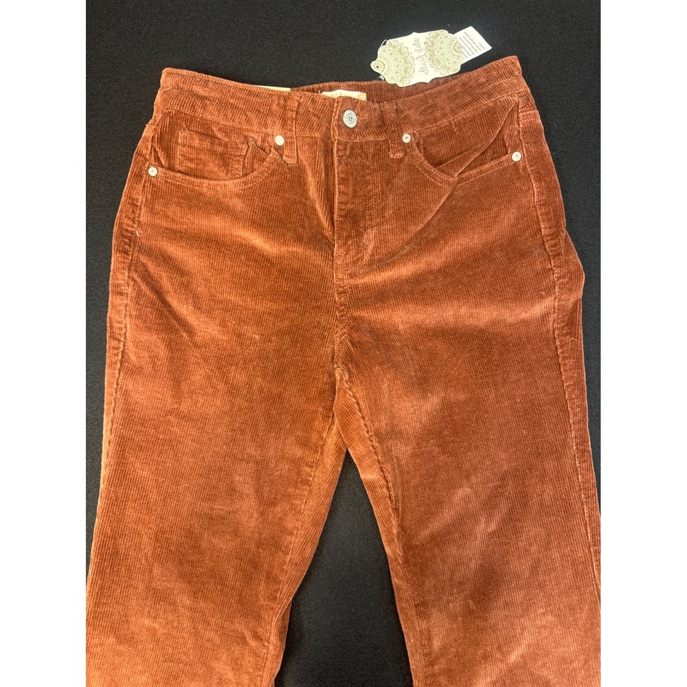 Altar'd State Women Rust Brown Corduroy Floral Embroidered Flare Pants 25 NWT